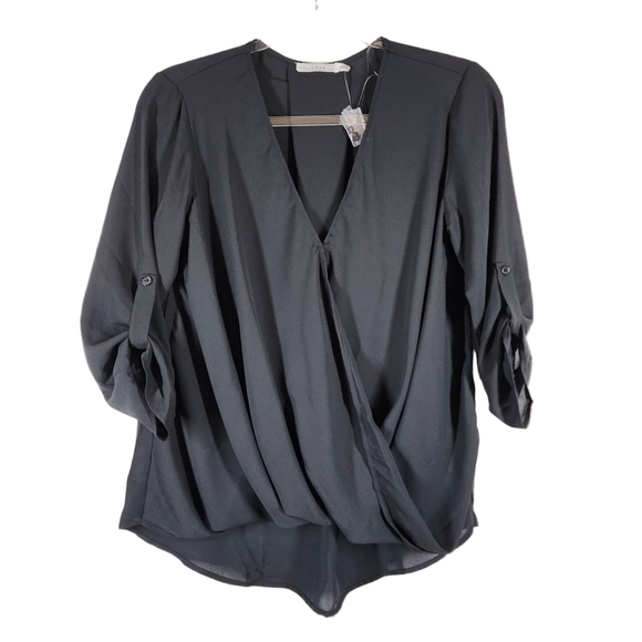 LUSH FAUX WRAP ROLL TAP BLOUSE - Picture 3 of 9